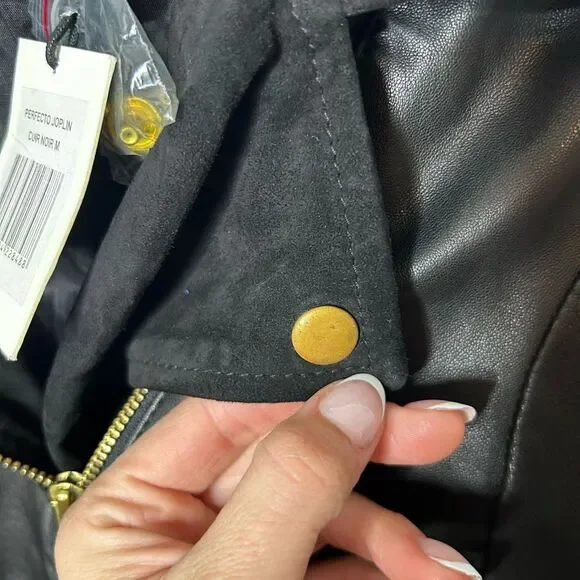 Sezane Black Leather Moto Jacket Size M Full Zip Retro Classic NWT Timeless - Picture 6 of 13